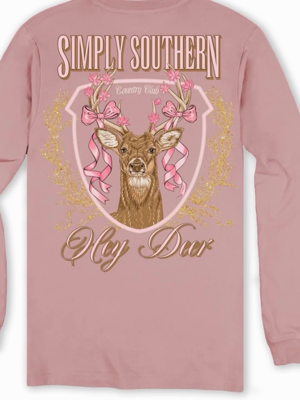 New Simply Southern Hey Dear Hey Deer Pink Glitter Bow Shirt XL